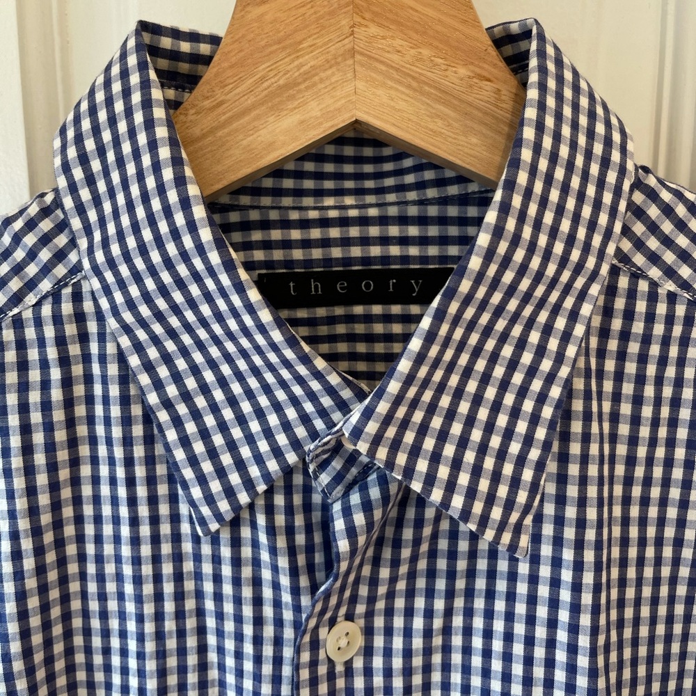 Theory Navy Gingham Dress Shirt